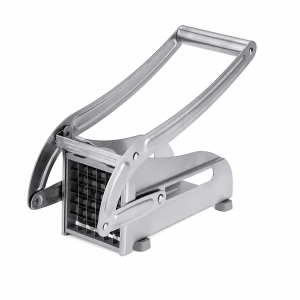 Stainless steel heavy-duty manual potato chipper with lever handle and blade grid