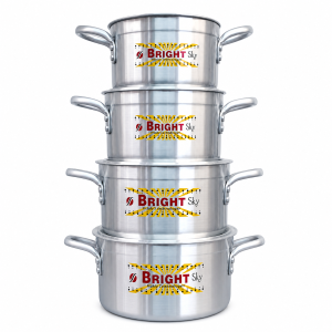 Bright Sky 8-piece aluminium pot set with lids and stainless steel handles, graduated cooking pots for everyday use in South Africa.
