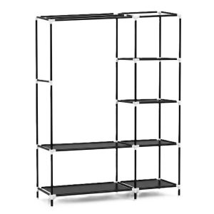 open wardrobe rack South Africa portable clothes and shoe rack with shelves affordable black steel bedroom organiser