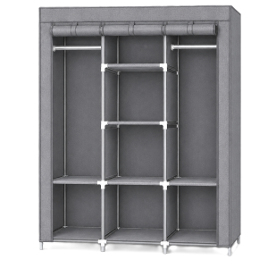 portable wardrobe South Africa Portable Fabric Wardrobe Double Hanging Rail and Shelves grey affordable bedroom storage