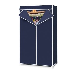 portable wardrobe South Africa Portable Fabric Wardrobe with Hanging Rail and Zip Cover affordable navy blue bedroom storage